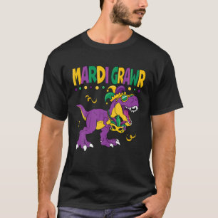 Mardi Grawr T Rex Dinosaur Mardi Gras Bead Kids Bo T-Shirt