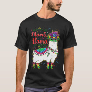 Mardi Llama Mardi Gras Beads Alpaca T-Shirt