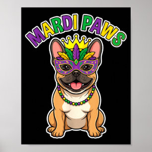Mardi Paws Bulldog Mask Beads Parade Costume Graph Poster