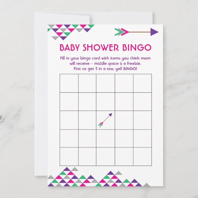 Mardia Gras Tribal & Arrow Baby Shower Bingo Cards (Front)