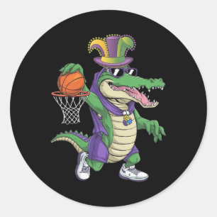 Mardigator Alligator Bysketll Dunking Mardi Gras B Classic Round Sticker