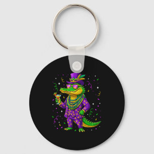 Mardigator Funny Mardi Gras Alligator Graphic Art Key Ring