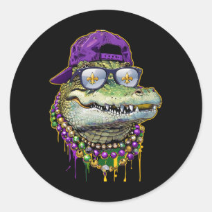 Mardigator Mardi Gras Alligator Costume Men Women Classic Round Sticker