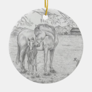 Mare and Foal Ceramic Ornament
