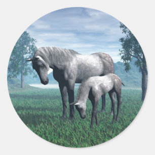 Mare and Foal Classic Round Sticker