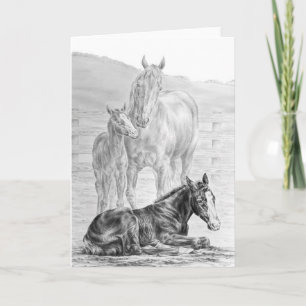 Mare and Foal Horse Drawing by Kelli Swan Card