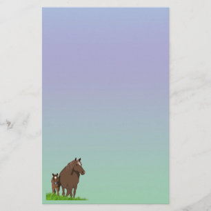 Mare and Foal Horse Pastel Stationery Paper