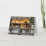 Mare and Foal in Winter Christmas Card<br><div class="desc">This Christmas card features an original artwork of a buckskin mare and her bay foal beside a fence in a snowy winter landscape.  Horse lovers will enjoy this Christmas card.</div>