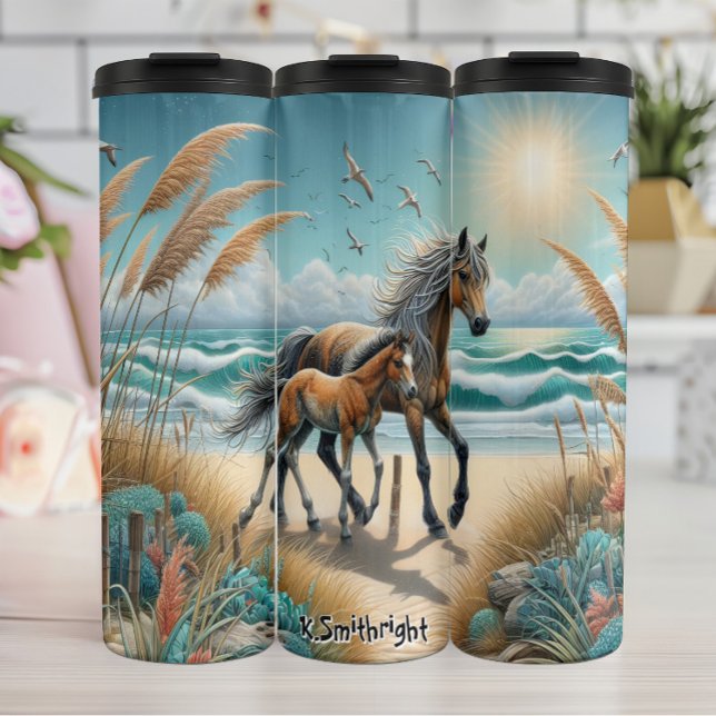 Mare and Foal on Beach Thermal Tumbler (Creator Uploaded)