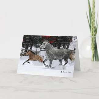 Mare and Foal running in snow Holiday Card