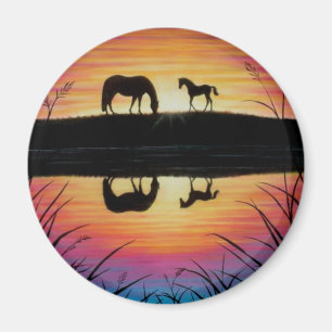 Mare and Foal sunrise magnet