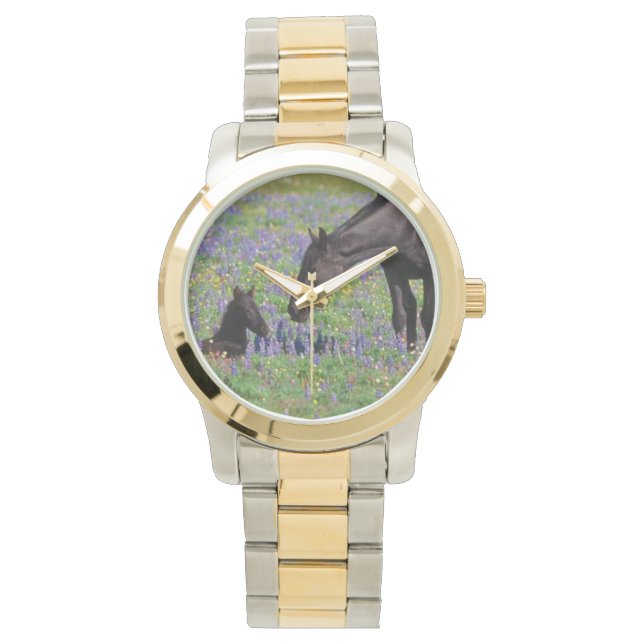 Mare and Foal with Bluebonnets Watch Face (Front)
