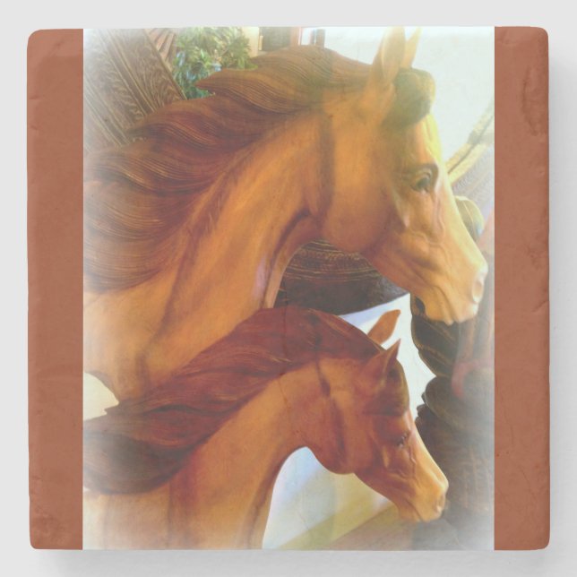 mare and pony marble stone coaster (Front)