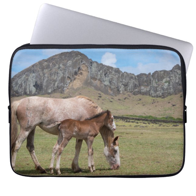 Mare & Colt at Volcanic Crater of Rano Raraku Laptop Sleeve (Front)