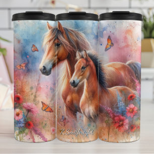 Mare Foal Butterfly Floral Meadow Thermal Tumbler