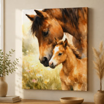 Mare & Foal Watercolor Beneath Her Gentle Gaze