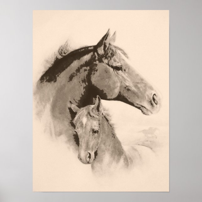 Mare-n-Foal with charcoal effect-tint Poster (Front)