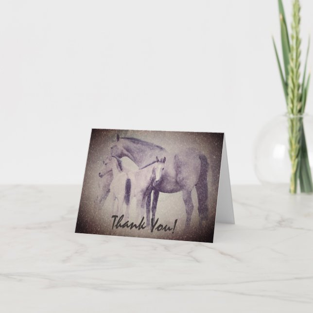 Mare with Twin Foals in Snow Horse Thank You (Front)