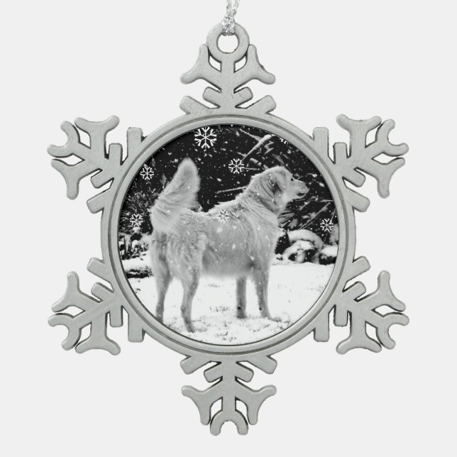 Maremma snow snowflake pewter christmas ornament (Front)