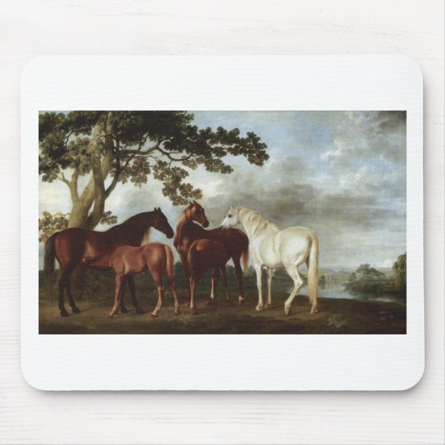 Mares and Foals in a River Landscape George Stubbs Mouse Pad (Front)