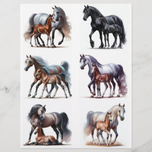 Mares & Foals • Watercolor Horse Fussy Cuts 2