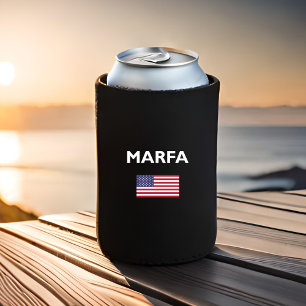 Marfa Texas USA American Flag Dark Colour Can Cooler