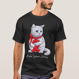 Marfan Syndrome Awareness Month Red Ribbon Cat T-Shirt