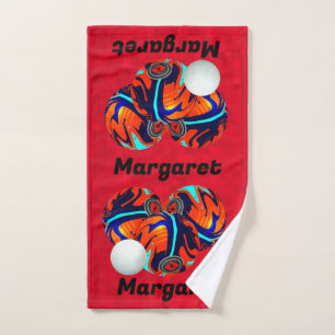 Margaret Name On Red Lawn Bowls, Hand Towel