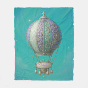 Margaret Personalized Teal Starry Hot Air Balloon  Fleece Blanket