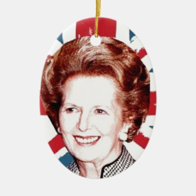 MARGARET THATCHER UNION JACK CERAMIC TREE DECORATION (Front)