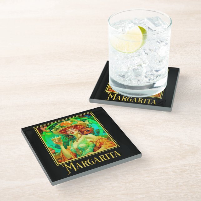 Margarita Art Nouveau Glass Coaster (Angled)