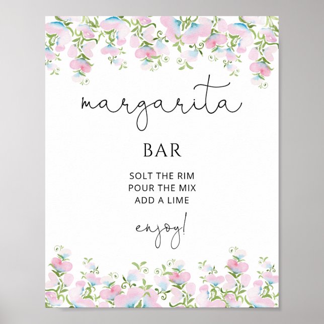 Margarita Bar Blush Pink Floral Bridal Shower Poster (Front)