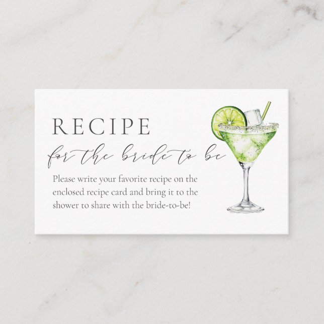 Margarita Bridal Shower Recipe for the Bride to be Enclosure Card (Front)
