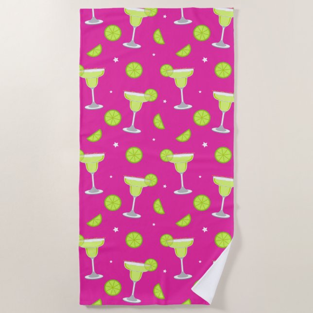 Margarita Cocktail Pink Green Summer Fun Beach Towel (Front)