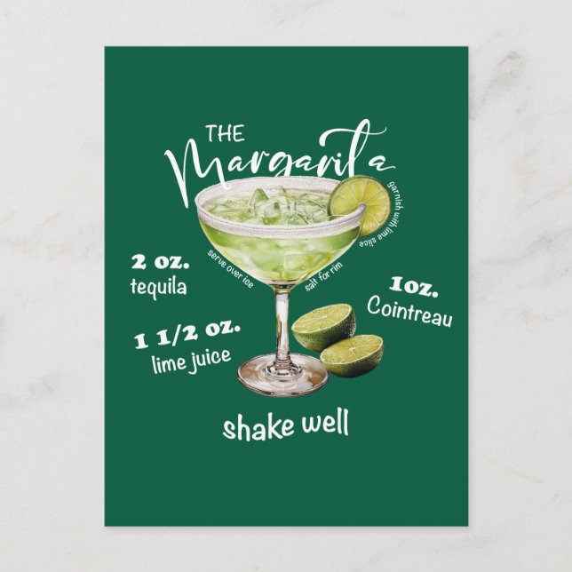 Margarita Cocktail Recipe Bar Art Postcard (Front)