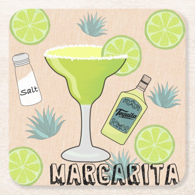 Margarita Cocktail Square Paper Coaster (Front)