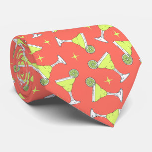 Margarita Cocktails Retro Patterned Coral Pink Tie
