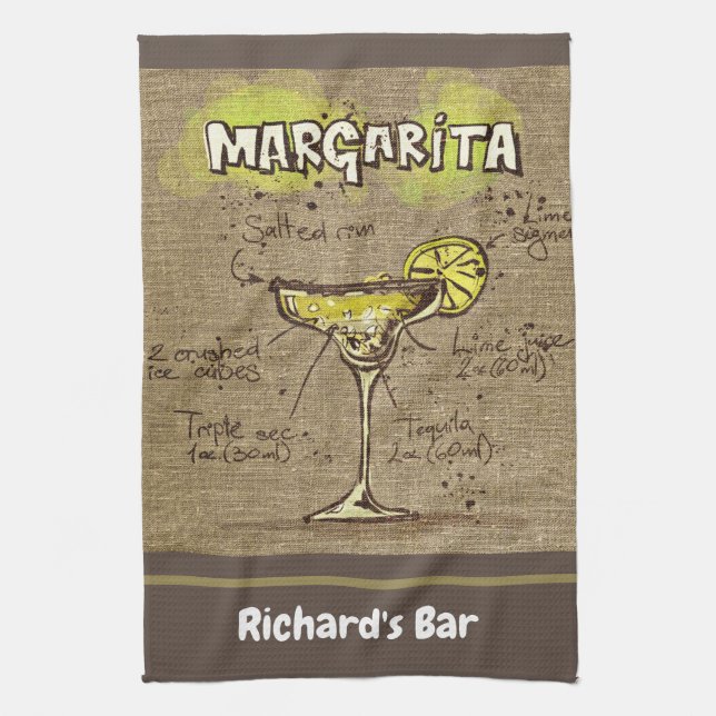 Margarita Custom Bar Burlap Personalised Tea Towel (Vertical)
