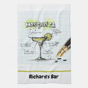 Margarita Custom Bar Drawing Personalised Tea Towel