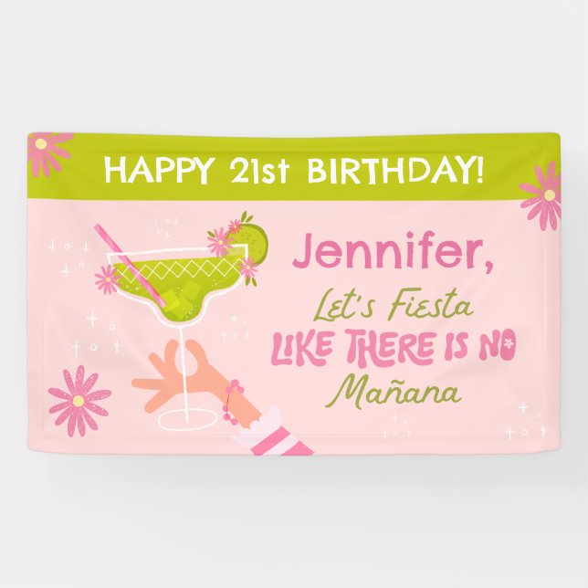 Margarita Fiesta Adult Birthday Party Banner (Horizontal)