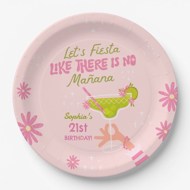 Margarita Fiesta Adult Birthday Party Paper Plates (Front)