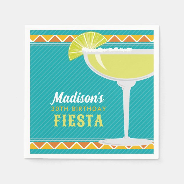 Margarita Fiesta Birthday Party Turquoise Orange Napkin (Front)