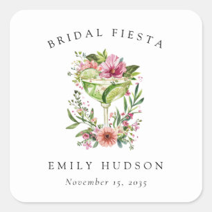Margarita Fiesta Floral Bridal Shower Square Sticker