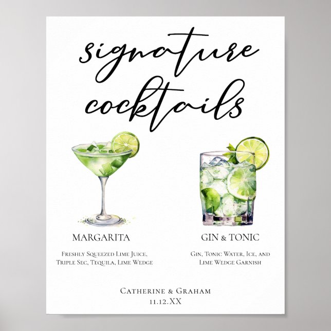Margarita Gin & Tonic Signature Cocktails Menu Poster (Front)