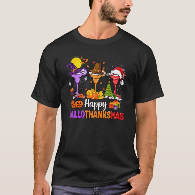 Margarita Glasses Witch Santa Hat Fall Happy Hallo T-Shirt (Front)