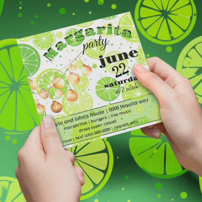 Margarita House Summer Party Customisable Invitation (Limes and green citrus customizable margarita party happy hour house party invitation. )