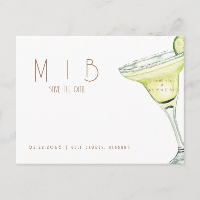 Margarita Monogram Wedding Save the Date Postcard (Front)