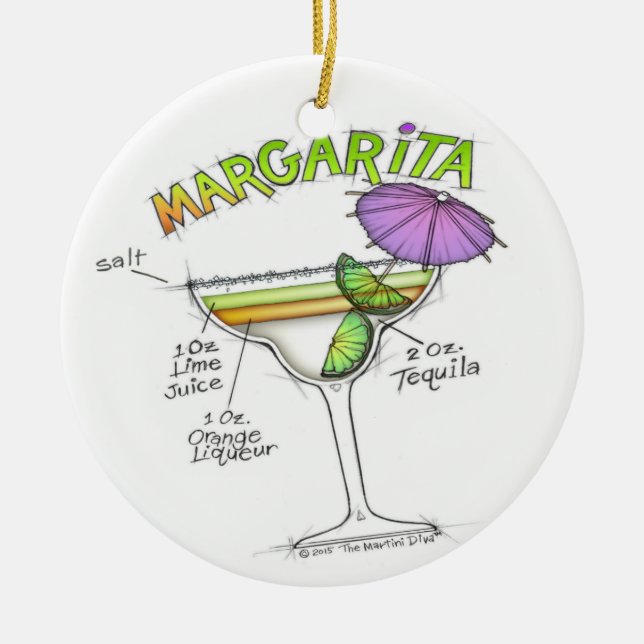 MARGARITA RECIPE COCKTAIL ART CERAMIC ORNAMENT (Front)