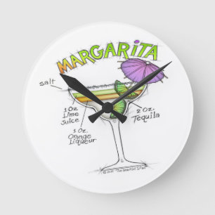 MARGARITA RECIPE COCKTAIL ART ROUND CLOCK