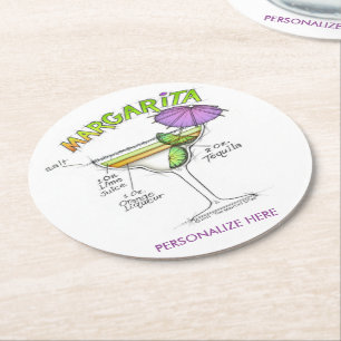 MARGARITA RECIPE COCKTAIL ART ROUND PAPER COASTER
